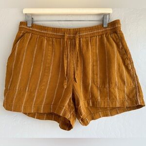 Garnet Hill Mustard Stripe Linen Blend Pull-On Shorts